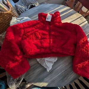 Womens Red Fluffy Jacket